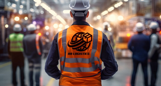 Man in branded hi-vis jacket, with logo printed on back